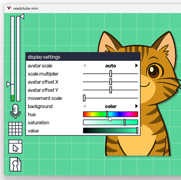 「hue」「saturation」「value」欄のスライダーをドラッグして色を指定する
