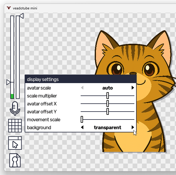 背景を透明にしたい時は、「background」欄の右端にある ▼ をクリックして「transparent」にする