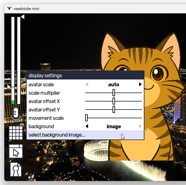 「select background image」をクリックして目的の画像ファイルを選択する
