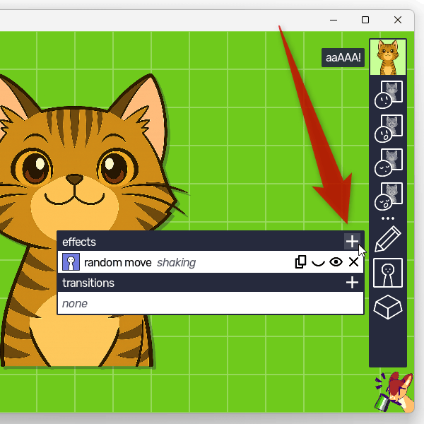 「effect」欄の右上にある ＋ をクリックする