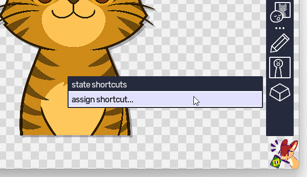「state shortcuts」ボタンをクリックし、「assign shortcut」を選択する