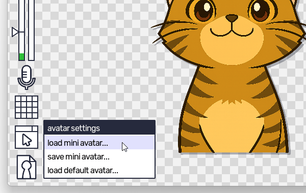 画面左下にある「avatar settings」ボタンをクリックし、「load mini avatar...」を選択する