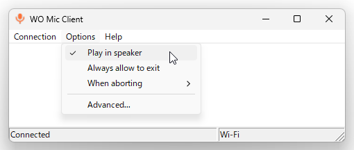メニューバー上の「Options」から「Play in speaker」にチェックを入れる