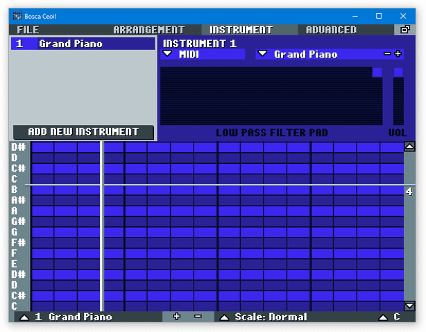 「INSTRUMENT」タブ