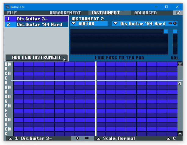 「ADD NEW INSTRUMENT」ボタンをクリック