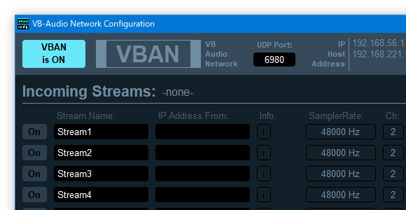 「VBAN is ON」に切り替わった