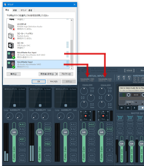 パソコン上で鳴っているすべての音が、「VIRTUAL INPUT」に送られるようになる