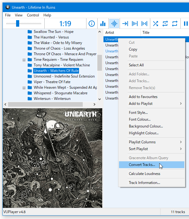 変換したいファイルを右クリック → 「Convert tracks...」を選択する