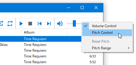 音量バー上で右クリック →「Pitch Control」を選択する