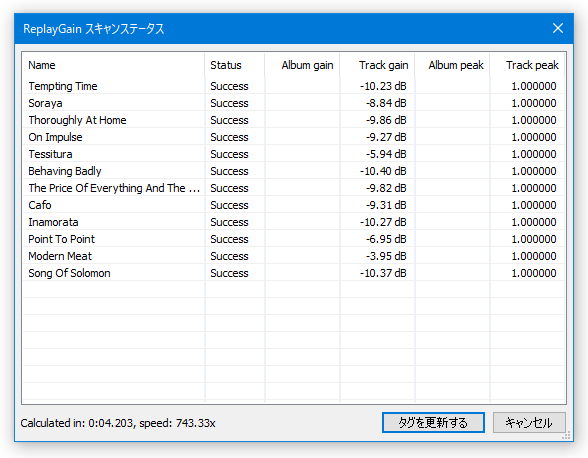 ReplayGain スキャンステータス