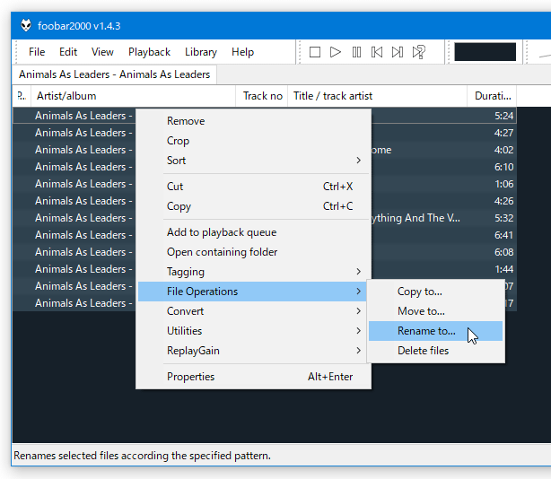 リネームしたいファイルを右クリック →「File Operation」→「Rename to」を選択する