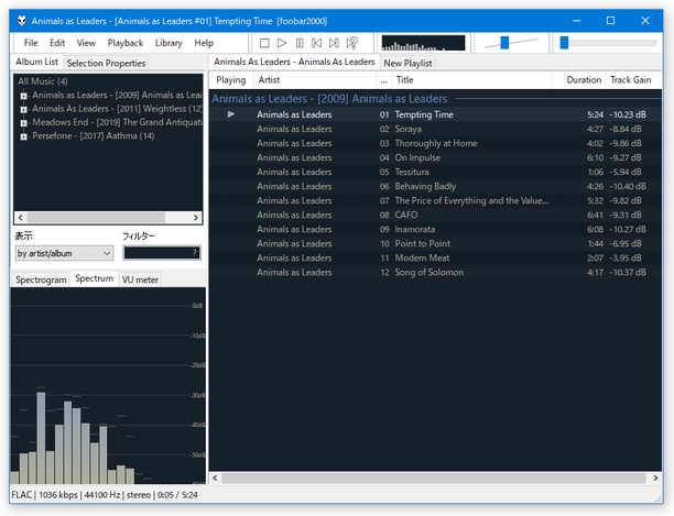 Album List + Properties (tabbed) + Visualisations