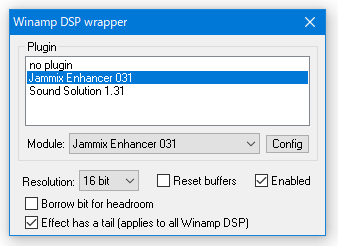 「Winamp DSP wrapper」画面