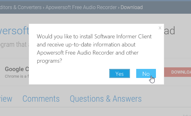 Would you like to install Software Informer Client ～