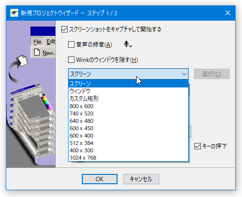 キャプチャする領域を指定する