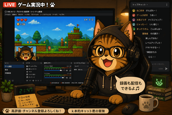 ゲーム配信中の ｋ本的キャット君