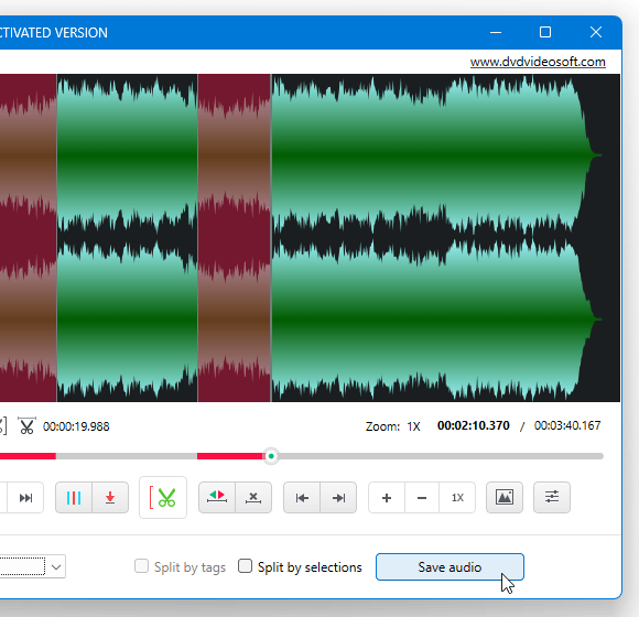 画面右下の「Save audio」ボタンをクリックする