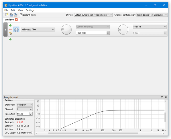 「High-pass filter」で低域の周波数帯をカットした例