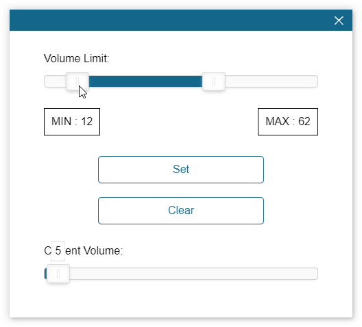 「Volume Limit」欄の左側にあるツマミをドラッグし、音量の下限値を指定する