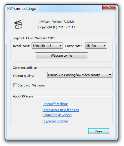 KVYcam settings