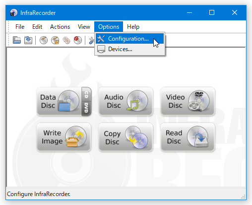 メニューバー上の「Options」から「Configuration」を選択する