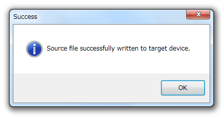 Source file successfully written to target device
