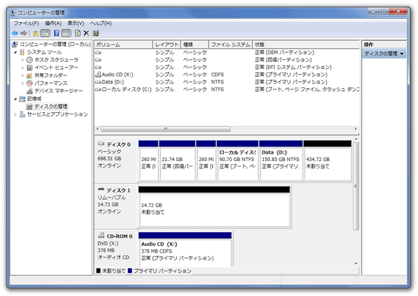 一つの未割り当て領域として表示される