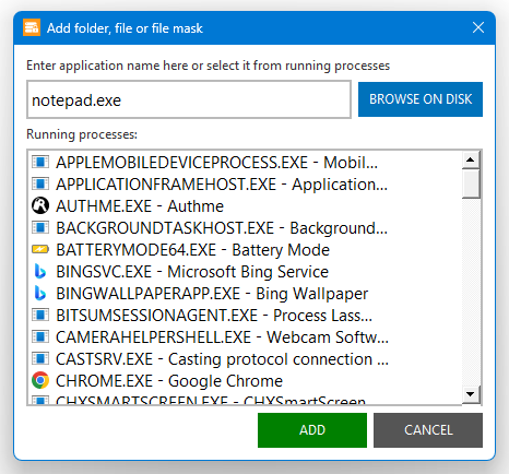 Add folder, file or file mask