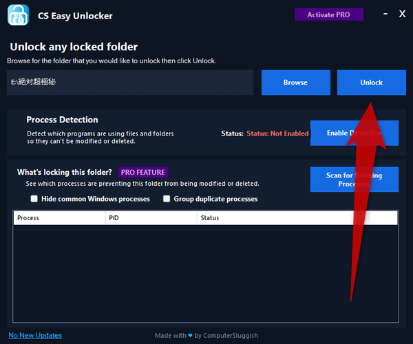 右端にある「Unlock」ボタンをクリックする