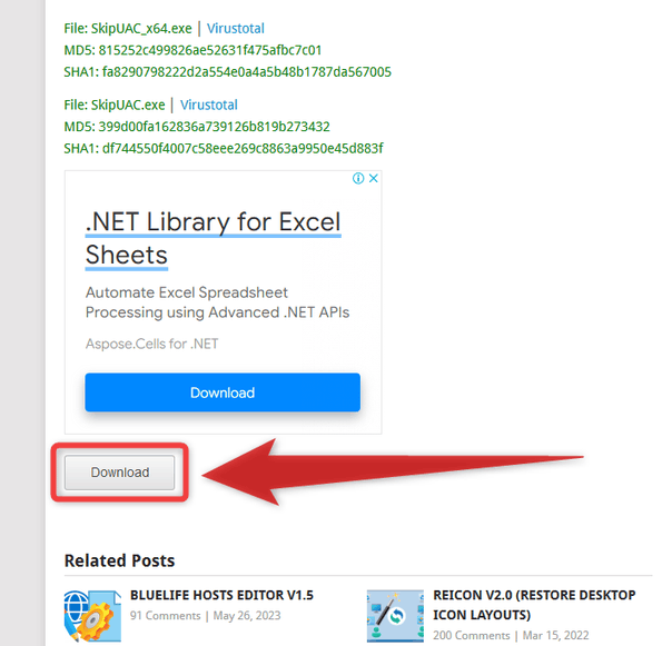 「Related Posts」というセクションの少し上にある「Download」ボタンをクリックする