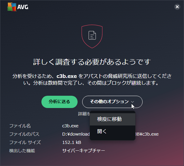 「その他のオプション」ボタンをクリック →「開く」を選択する