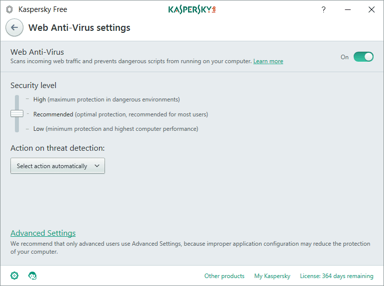 Web Anti-Virus settings