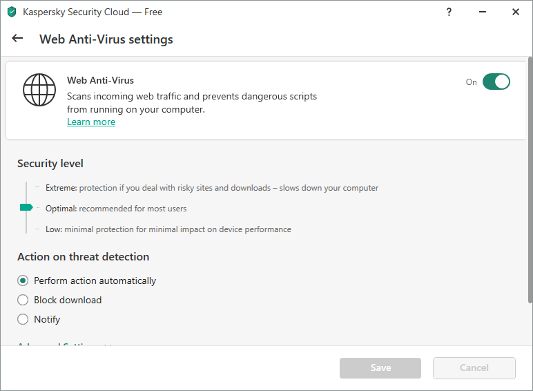 Web Anti-Virus settings