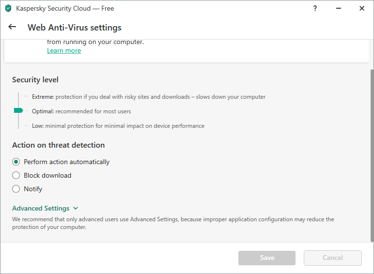 下にスクロールして「Advanced Settings」というリンクをクリックする