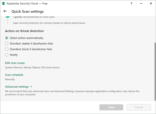 画面を下にスクロールして「Scan schedule」というリンクをクリックする