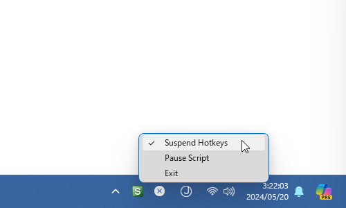「Suspend Hotkeys」のチェックを外す