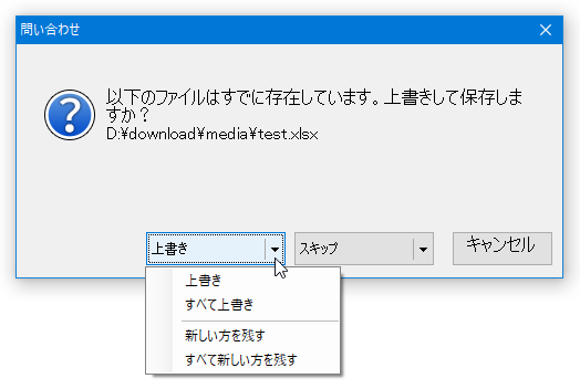 同名ファイルが複数ある場合、上書き方法を指定することもできる