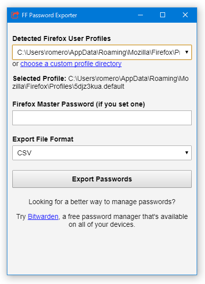 FF Password Exporter