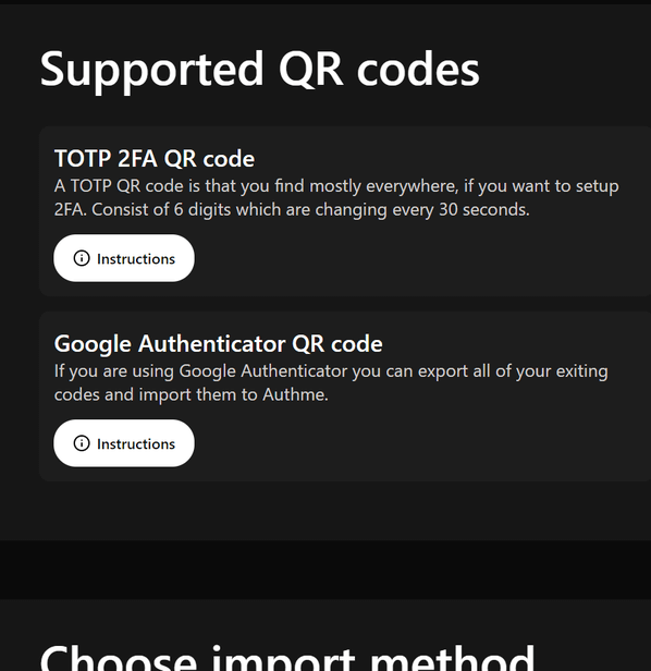Supported QR codes