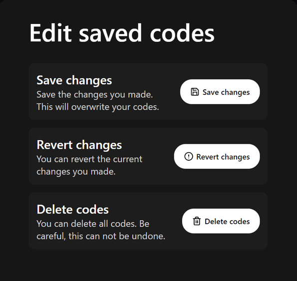 Edit saved codes
