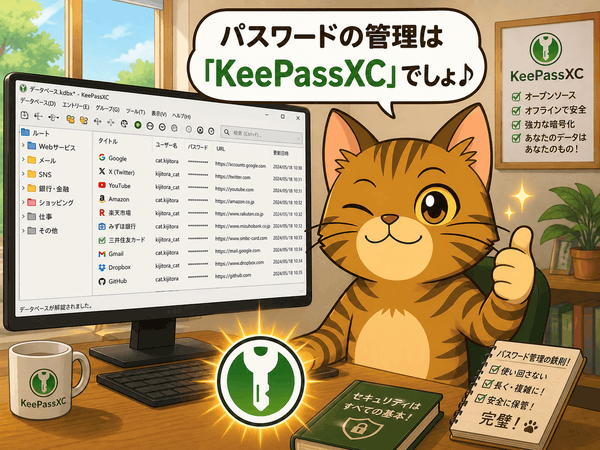 KeePassXC に大満足な k本的キャット君