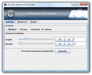 Aconiac Password Generator スクリーンショット