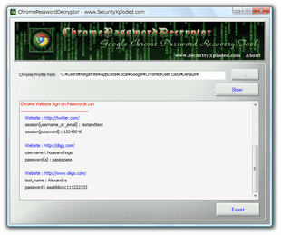 ChromePasswordDecryptor スクリーンショット