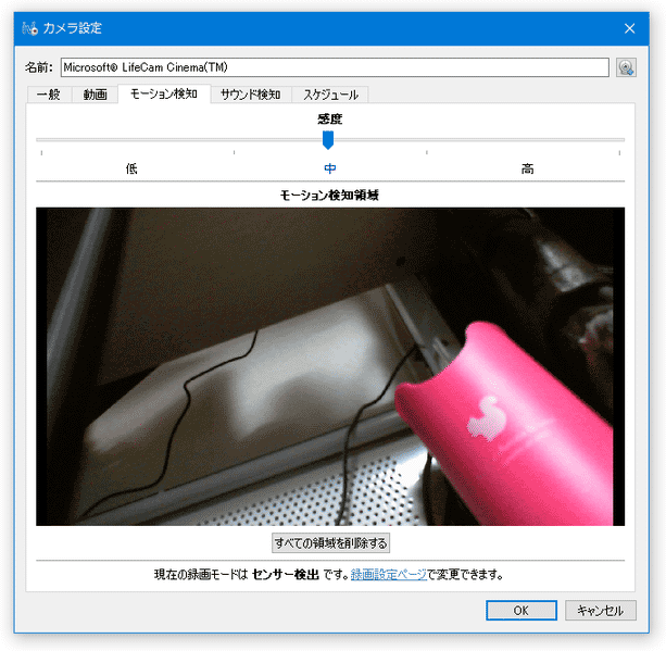 「モーション検知」タブ