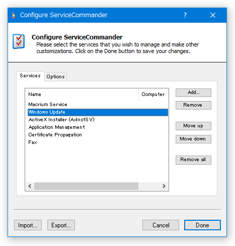 Configure ServiceCommander