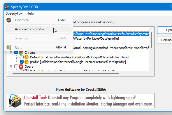 メニューバー上の「SpeedyFox」から「Add custom profile」を選択する