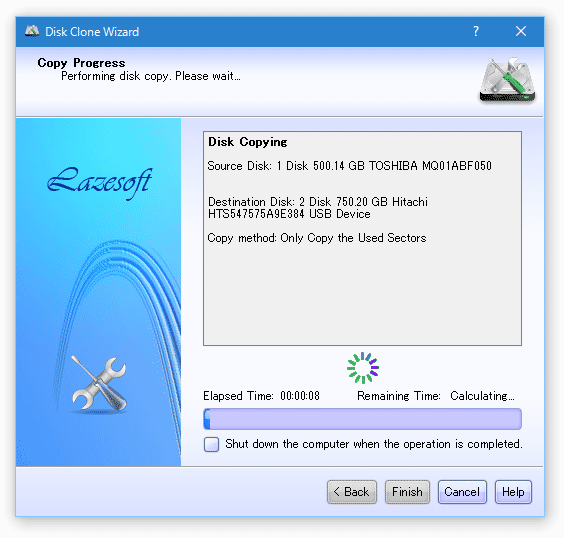 Select destination disk