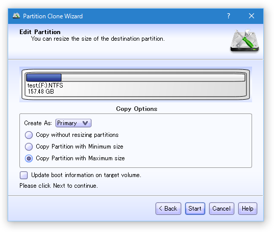 Copy partitions with Maximum size