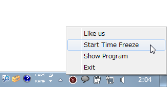 タスクトレイアイコンを右クリック →「Start TimeFreeze」を選択