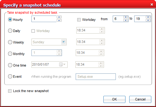 Specify a snapshot schedule